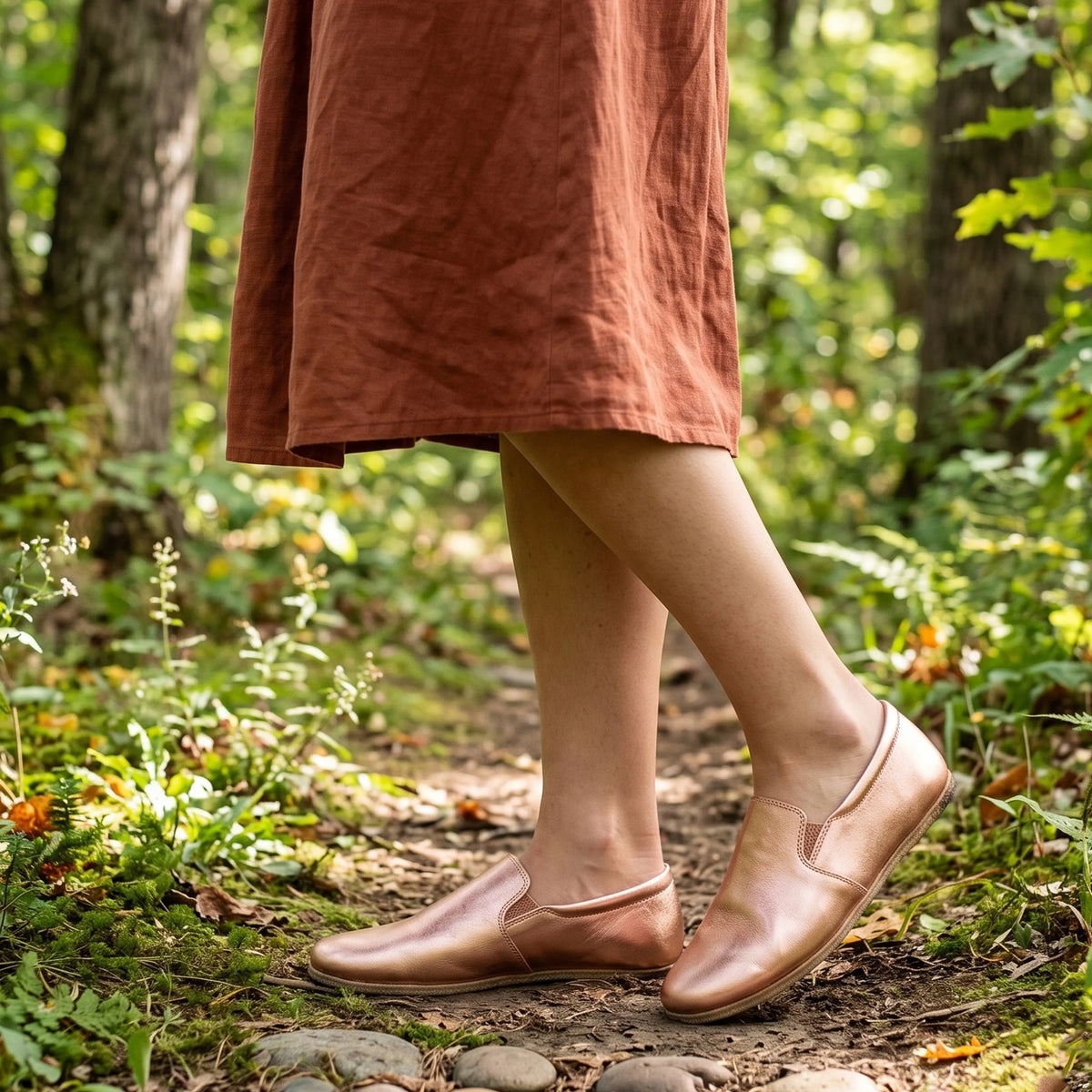 Bright Barefoot Slip-On Shoes – Classic Sole — Leather Sole – Rose Gold