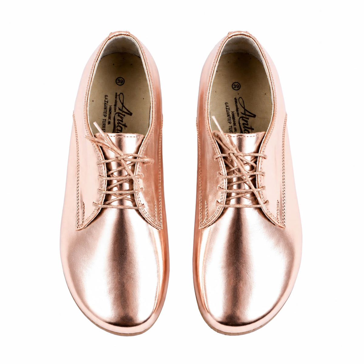 Bright Barefoot Oxford Shoes – Classic Sole — Leather Sole – Rose Gold