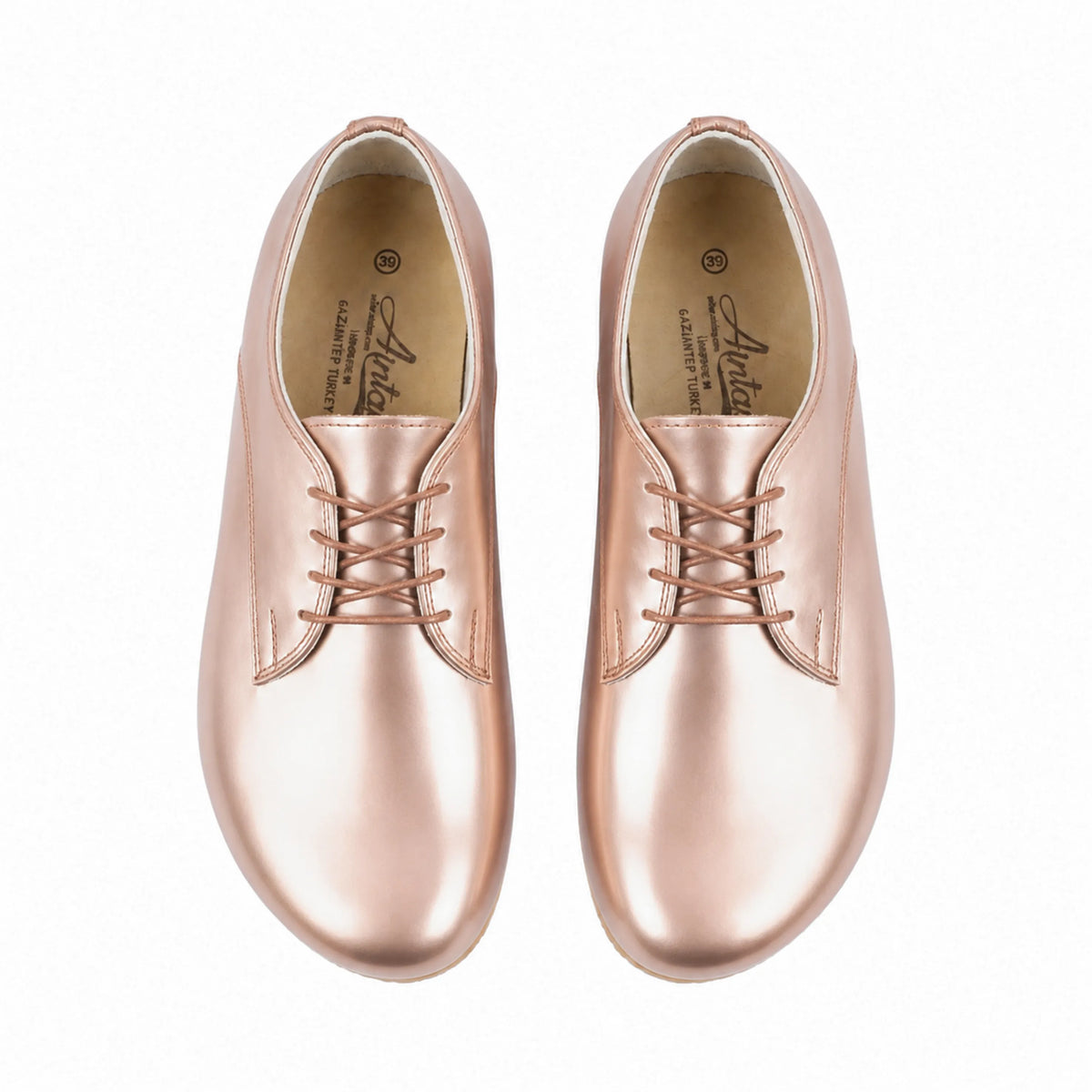 Bright Barefoot Oxford Shoes — Leather Sole – Rose Gold