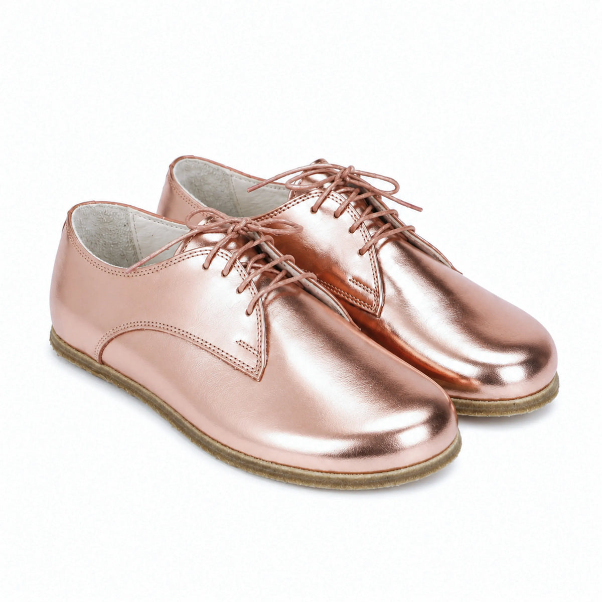 Bright Barefoot Oxford Shoes – Classic Sole — Leather Sole – Rose Gold