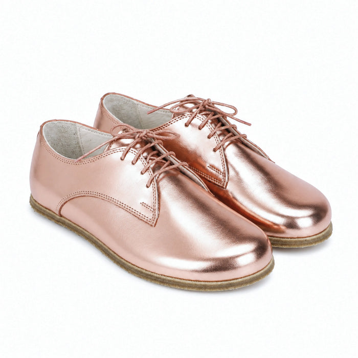 Bright Barefoot Oxford Shoes – Classic Sole — Leather Sole – Rose Gold