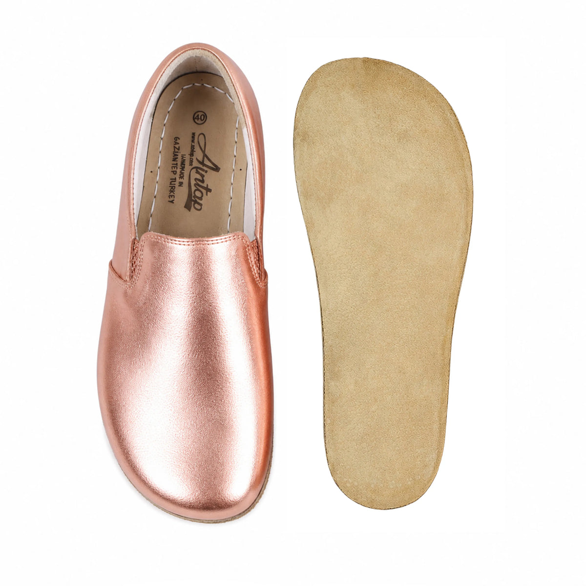 Bright Barefoot Slip-On Shoes – Classic Sole — Leather Sole – Rose Gold