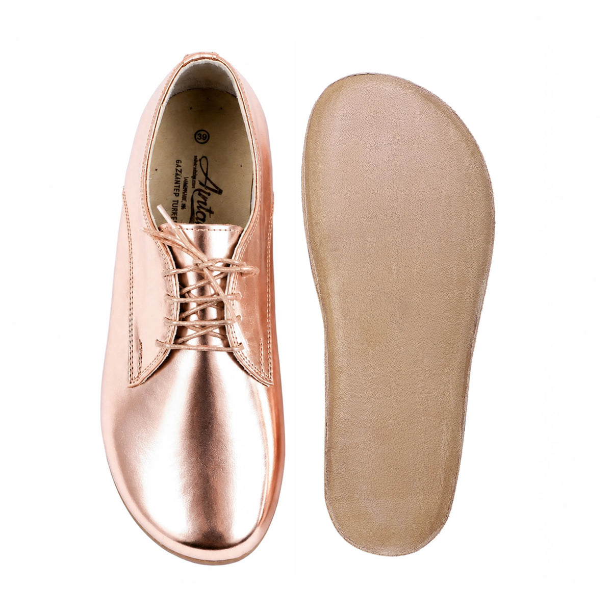 Bright Barefoot Oxford Shoes – Classic Sole — Leather Sole – Rose Gold