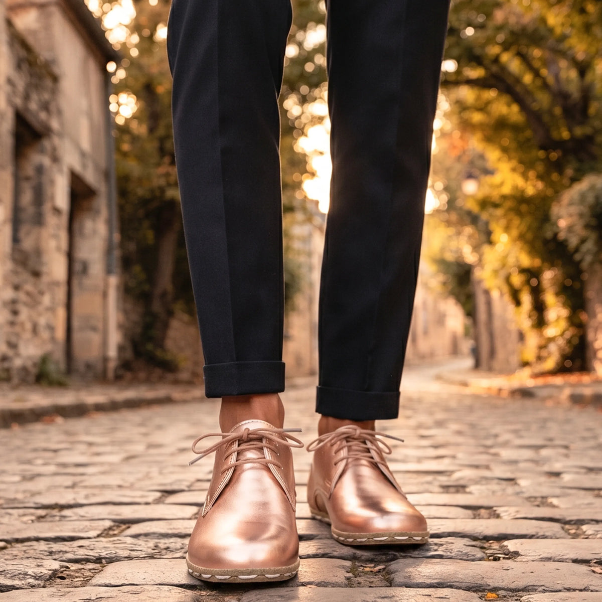 Bright Barefoot Oxford Shoes — Leather Sole – Rose Gold