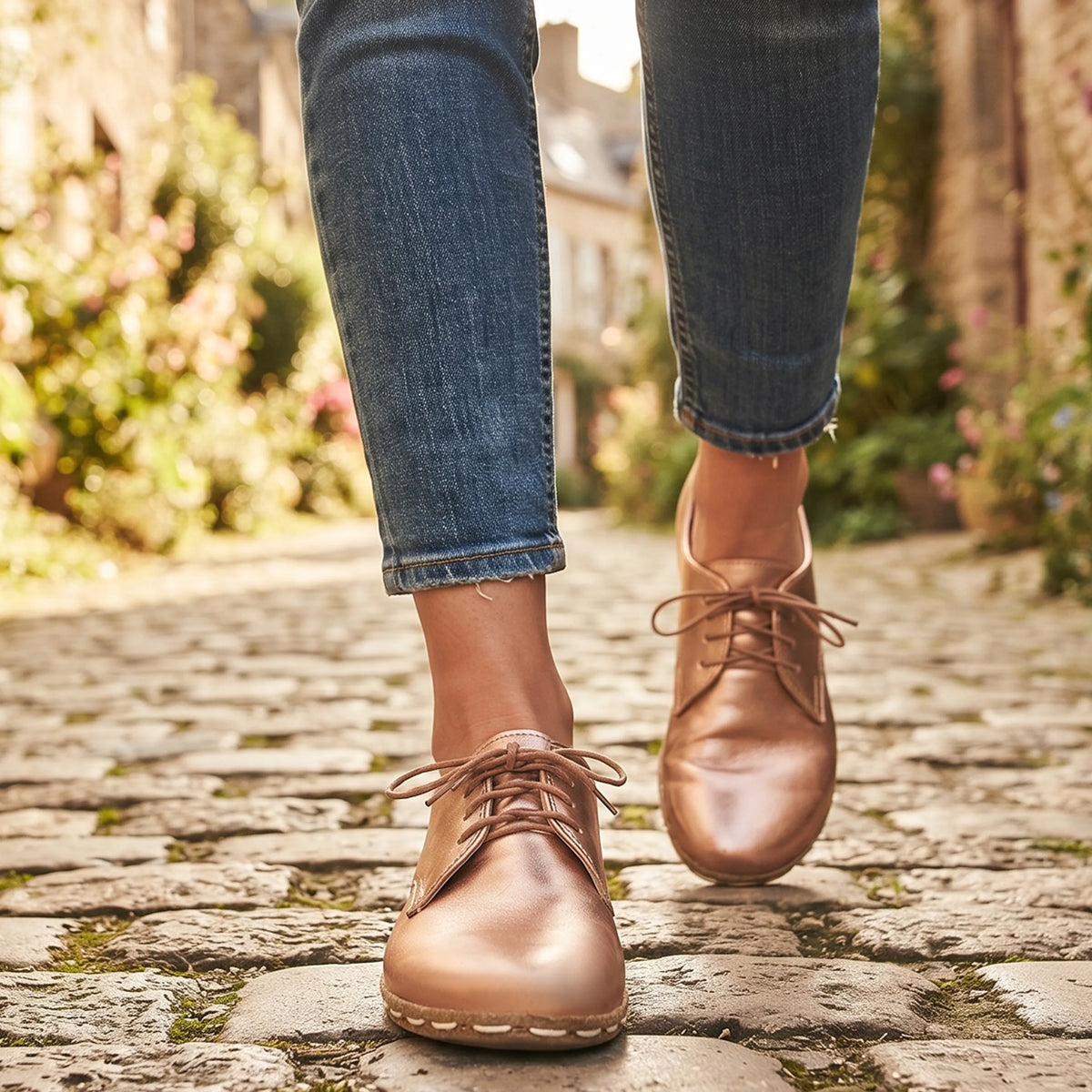 Bright Barefoot Oxford Shoes — Leather Sole – Rose Gold