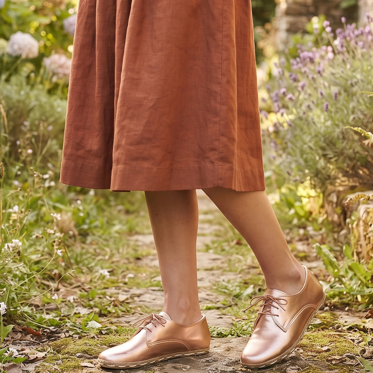 Bright Barefoot Oxford Shoes — Leather Sole – Rose Gold