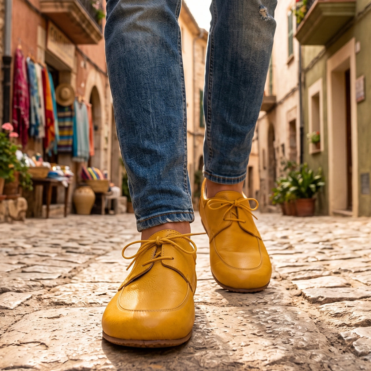 Smooth Barefoot Laces Penny Loafer Shoes – Rubber Sole – Yellow