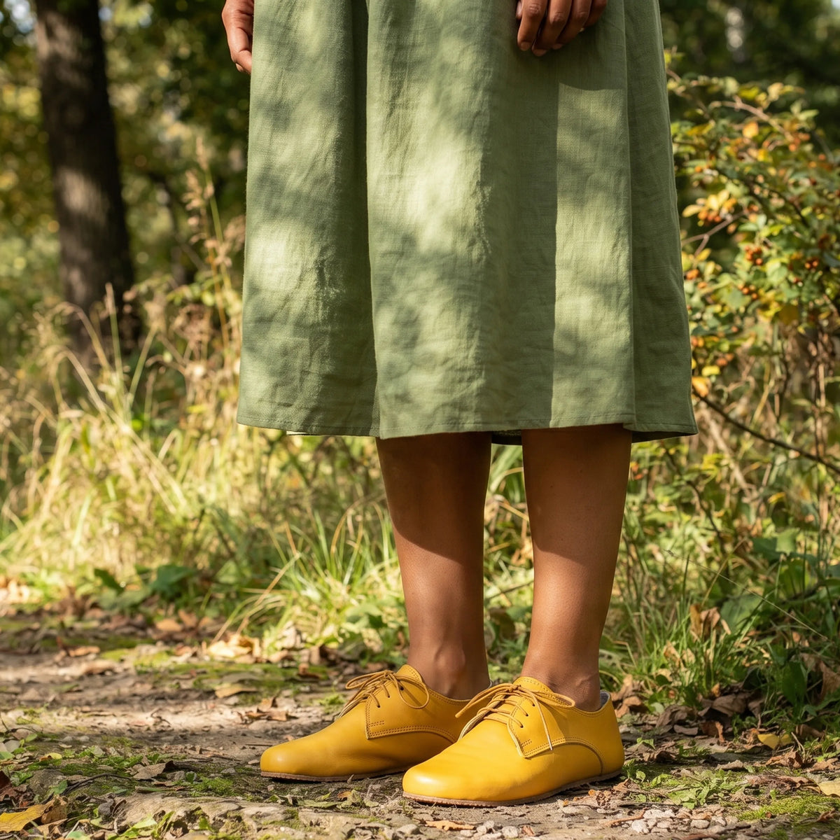 Smooth Barefoot Oxford Shoes – Rubber Sole – Yellow