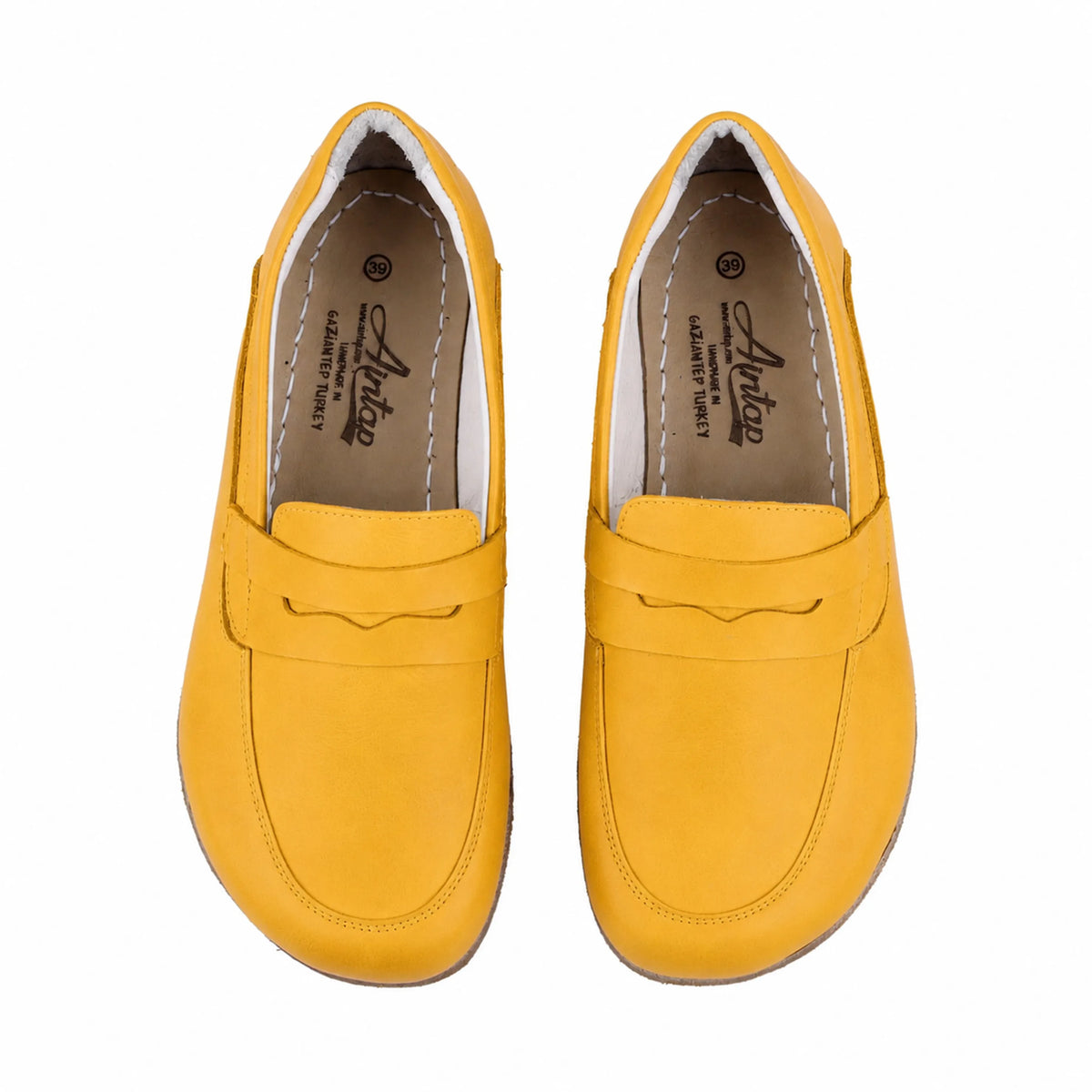 Smooth Barefoot Penny Loafer Shoes – Classic Sole — Leather Sole – Yellow