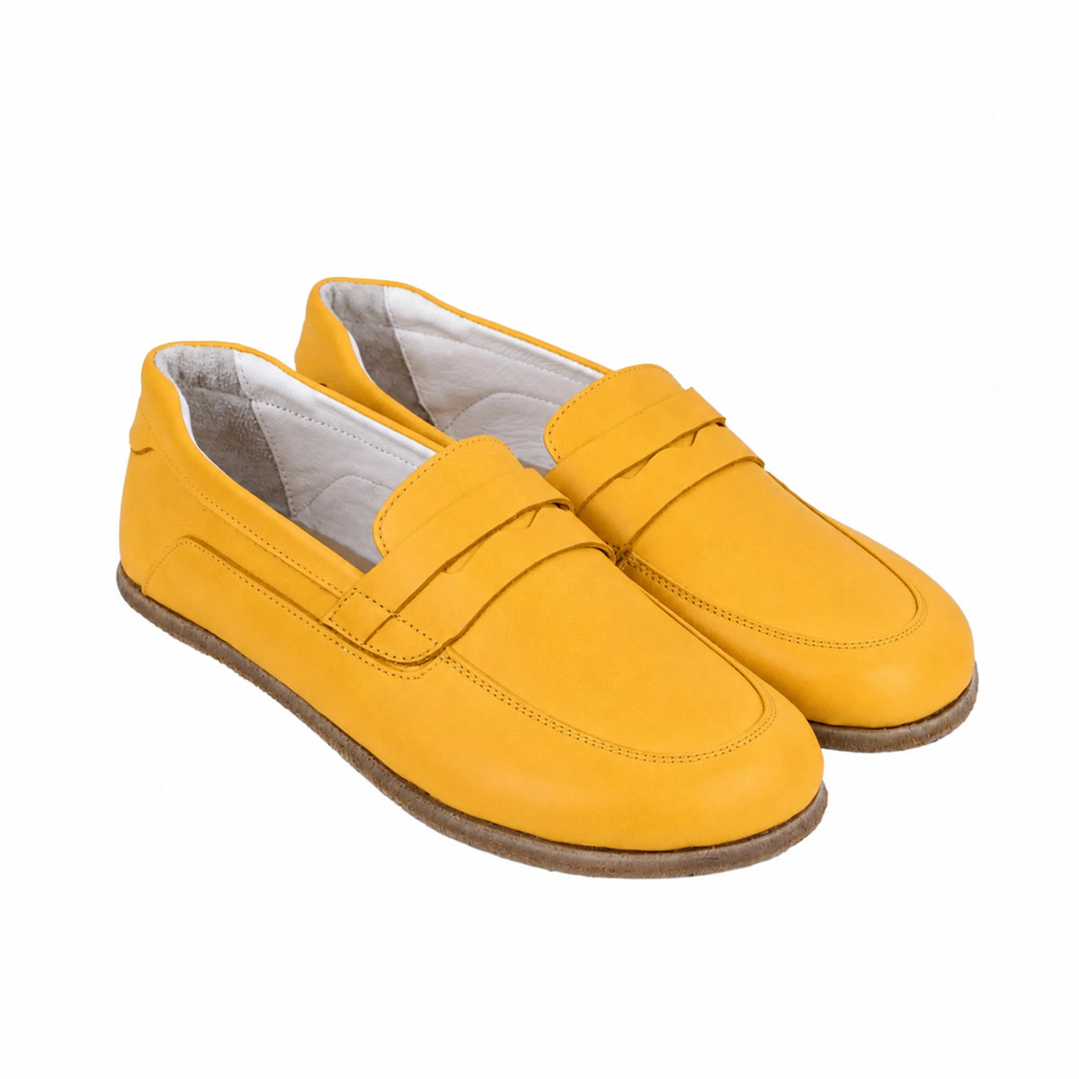 Smooth Barefoot Penny Loafer Shoes – Classic Sole — Leather Sole – Yellow