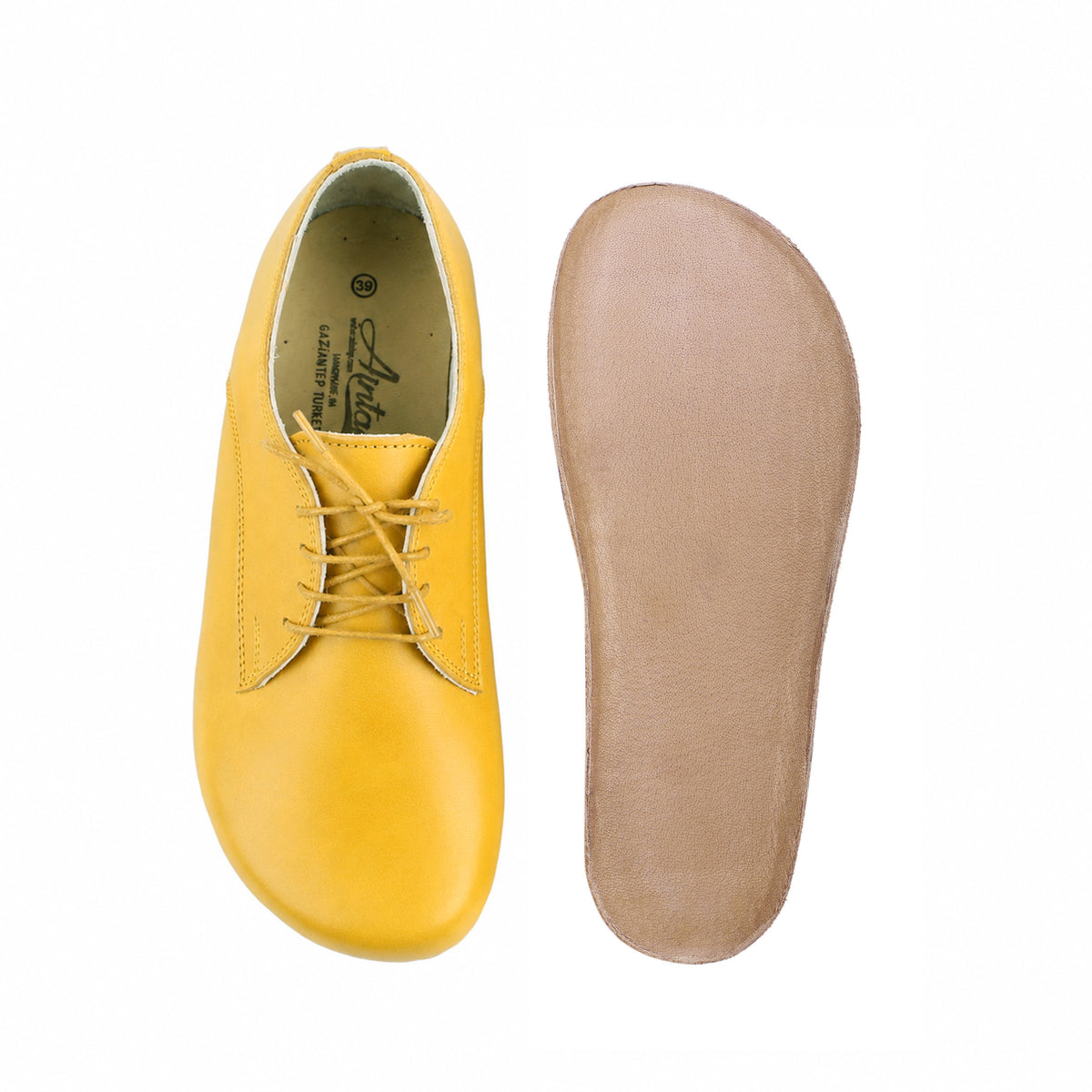 Smooth Barefoot Oxford Shoes – Classic Sole — Leather Sole – Yellow