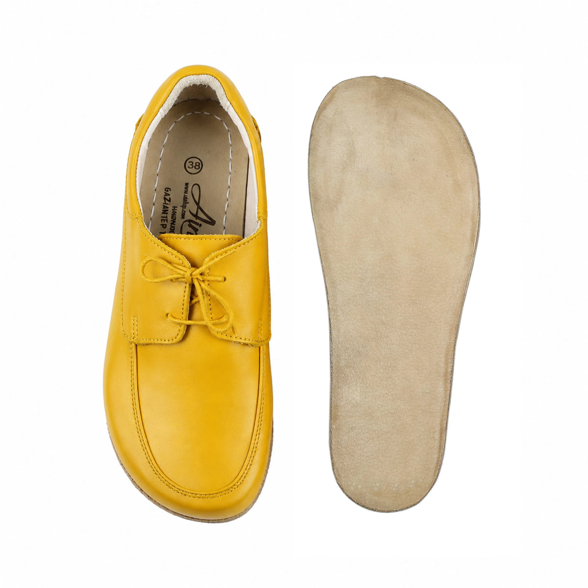 Smooth Barefoot Laces Penny Loafer Shoes – Classic Sole — Leather Sole – Yellow