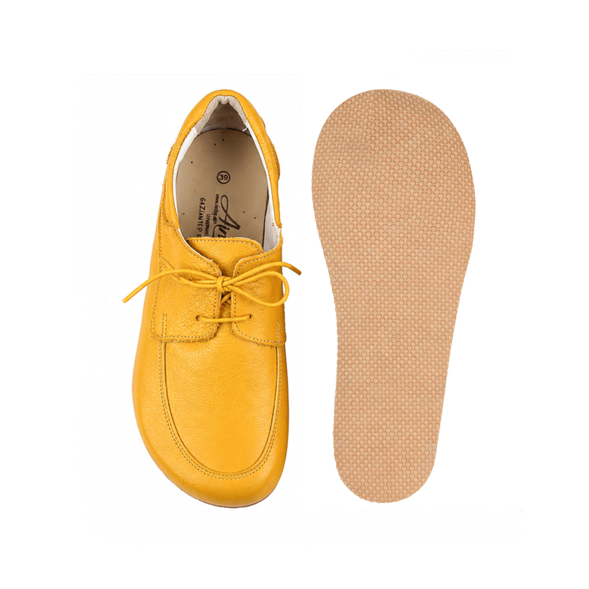 Smooth Barefoot Laces Penny Loafer Shoes – Rubber Sole – Yellow