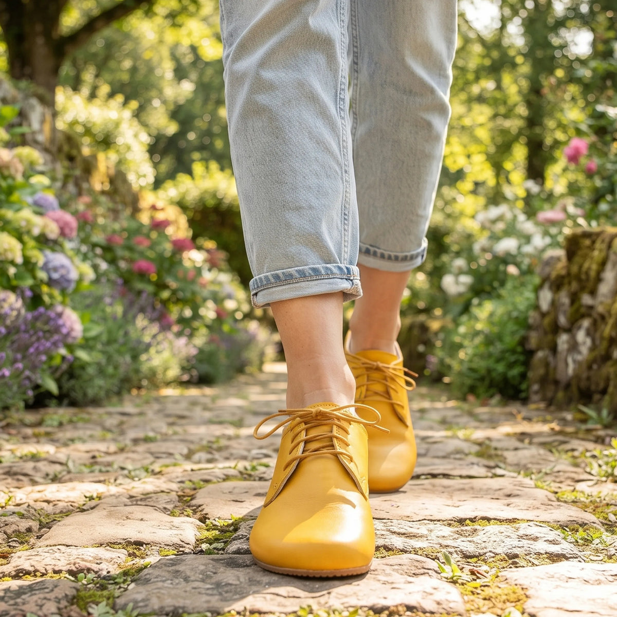Smooth Barefoot Oxford Shoes – Rubber Sole – Yellow