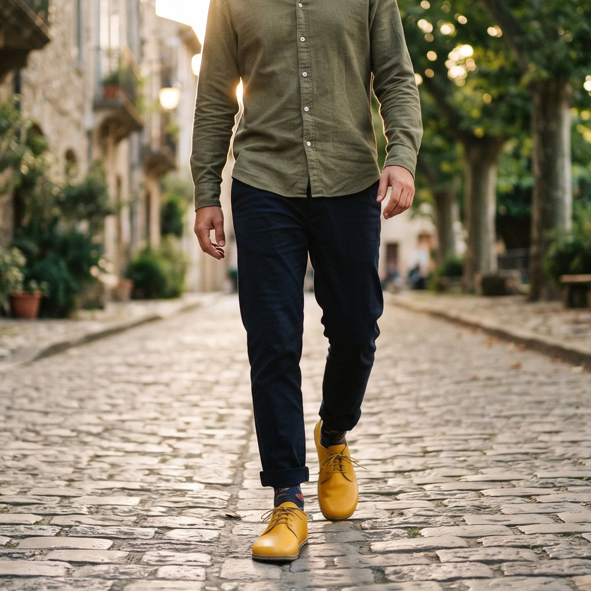 Smooth Barefoot Oxford Shoes – Classic Sole — Leather Sole – Yellow