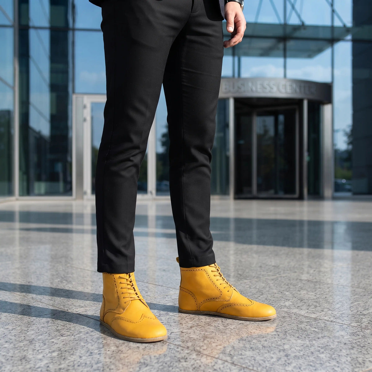 Smooth Barefoot Moccasin Boots Shoes – Classic Sole — Leather Sole – Yellow