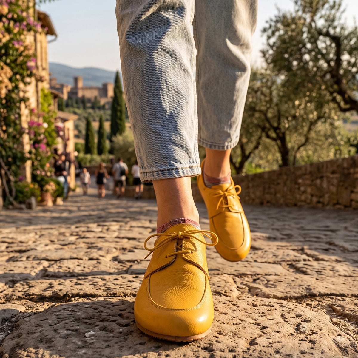 Smooth Barefoot Laces Penny Loafer Shoes – Rubber Sole – Yellow