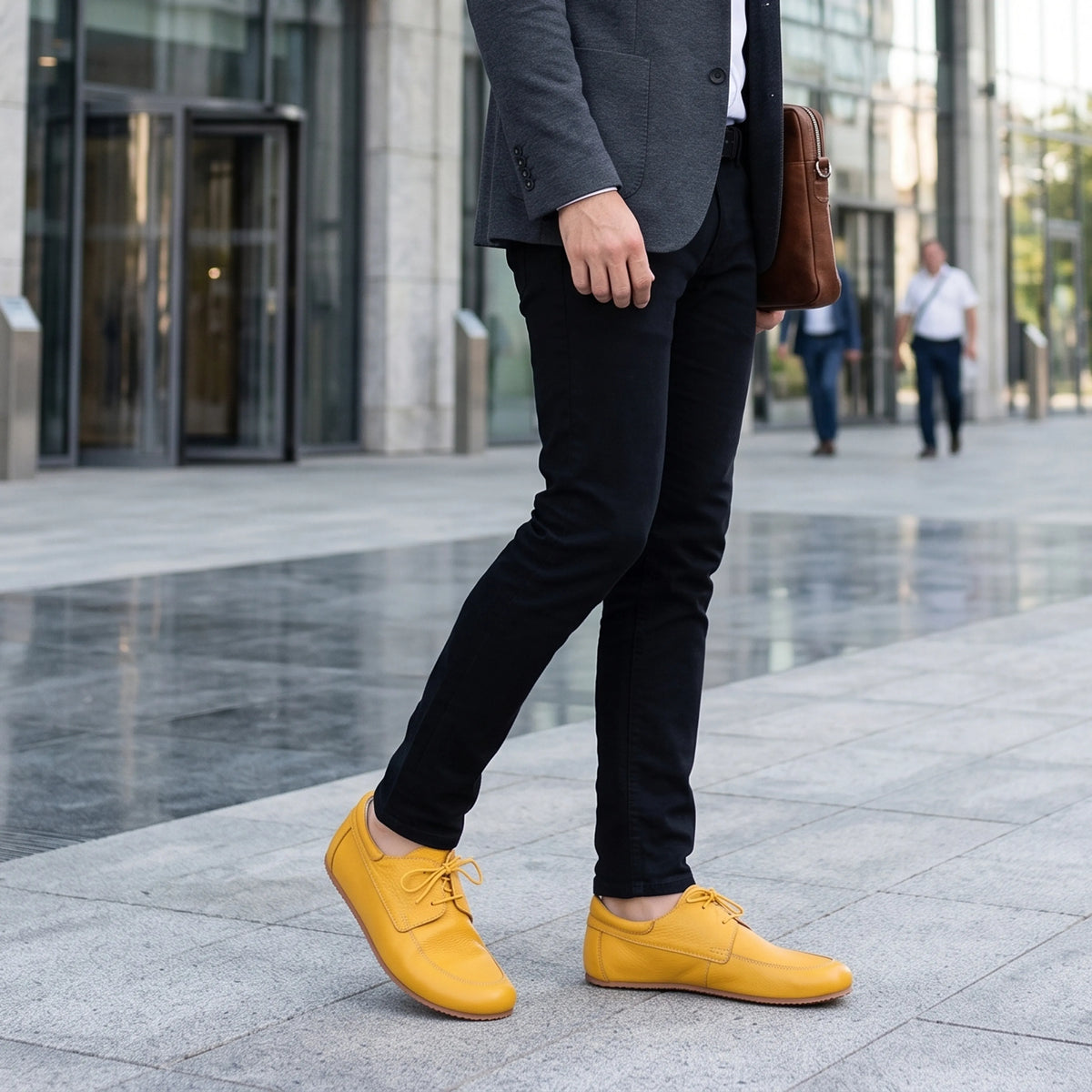 Smooth Barefoot Laces Penny Loafer Shoes – Rubber Sole – Yellow