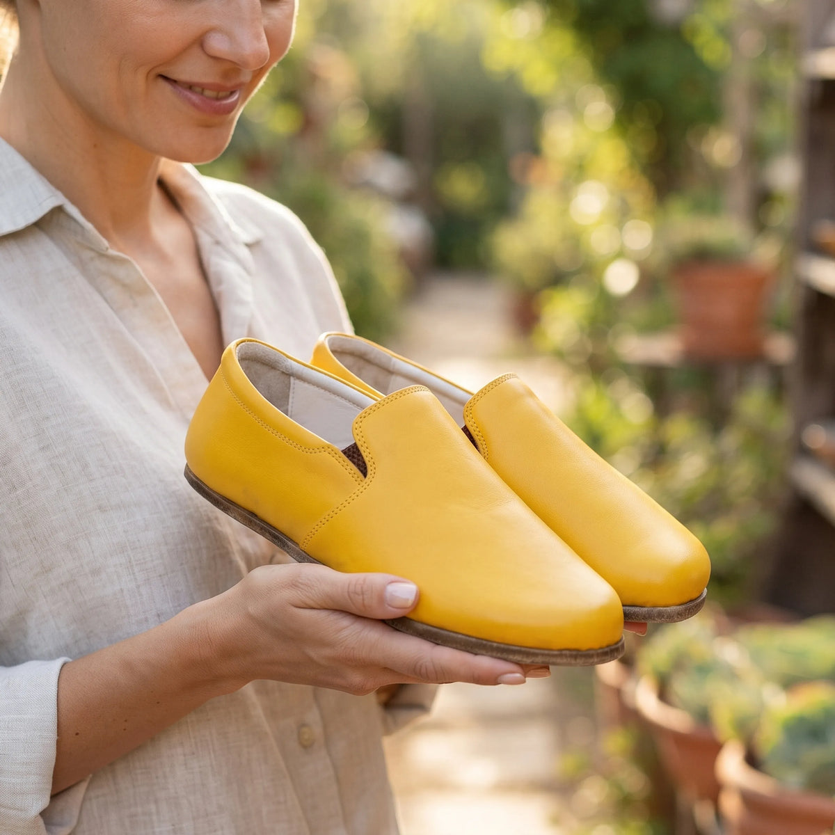 Smooth Barefoot Slip-On Shoes – Classic Sole — Leather Sole – Yellow