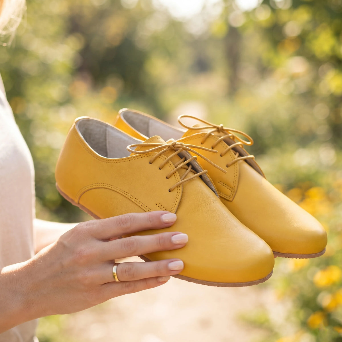 Smooth Barefoot Oxford Shoes – Rubber Sole – Yellow