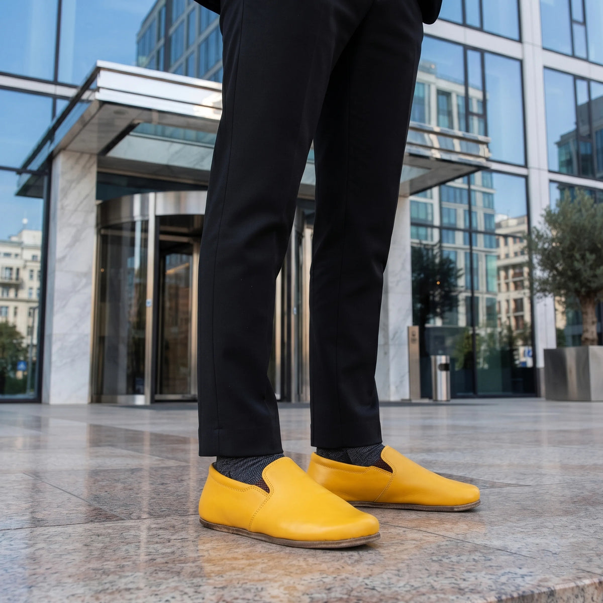 Smooth Barefoot Slip-On Shoes – Classic Sole — Leather Sole – Yellow