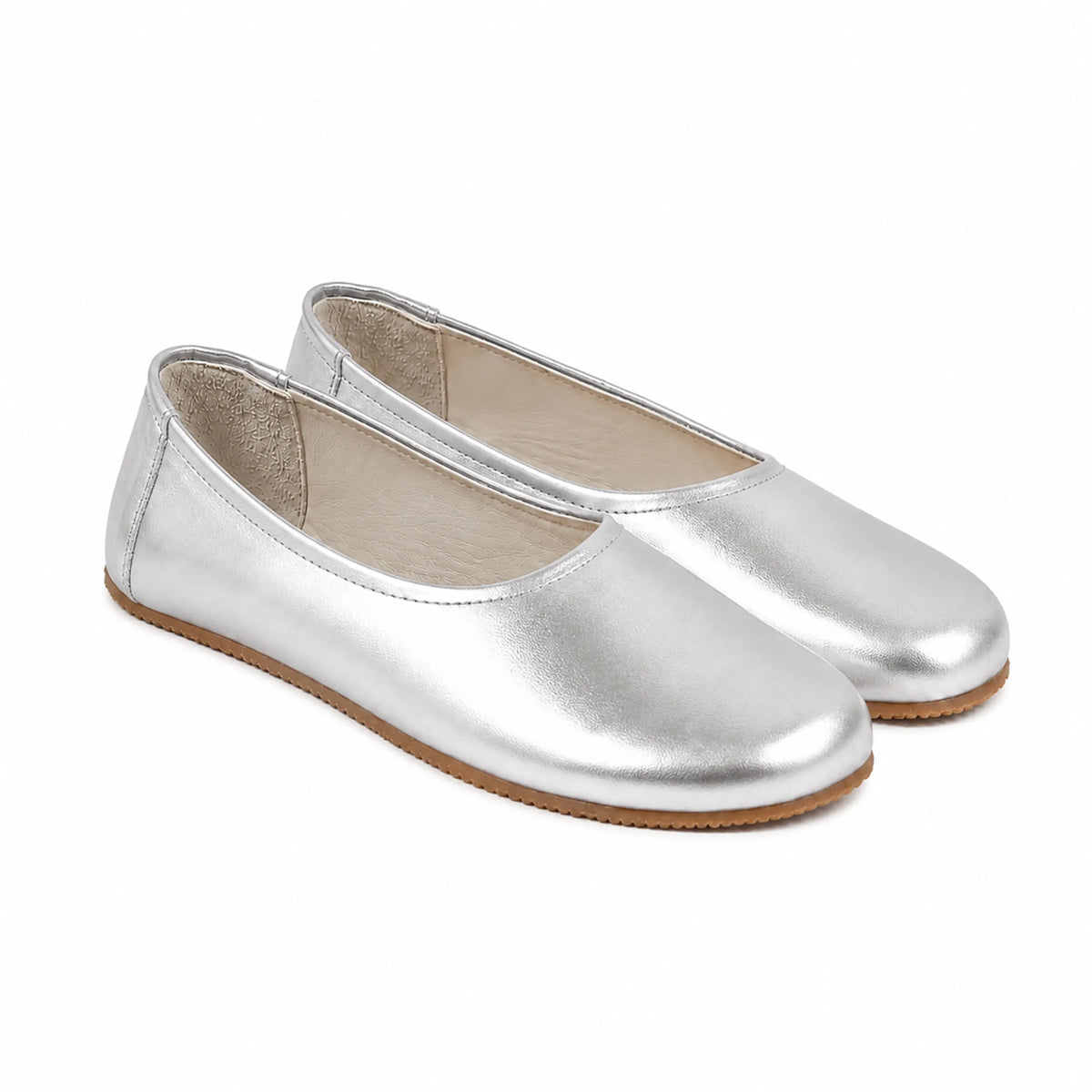 Bright Barefoot Ballet Shoes – Rubber Sole - Silver