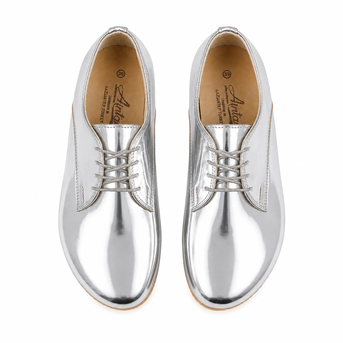 Bright Barefoot Oxford Shoes — Leather Sole – Silver