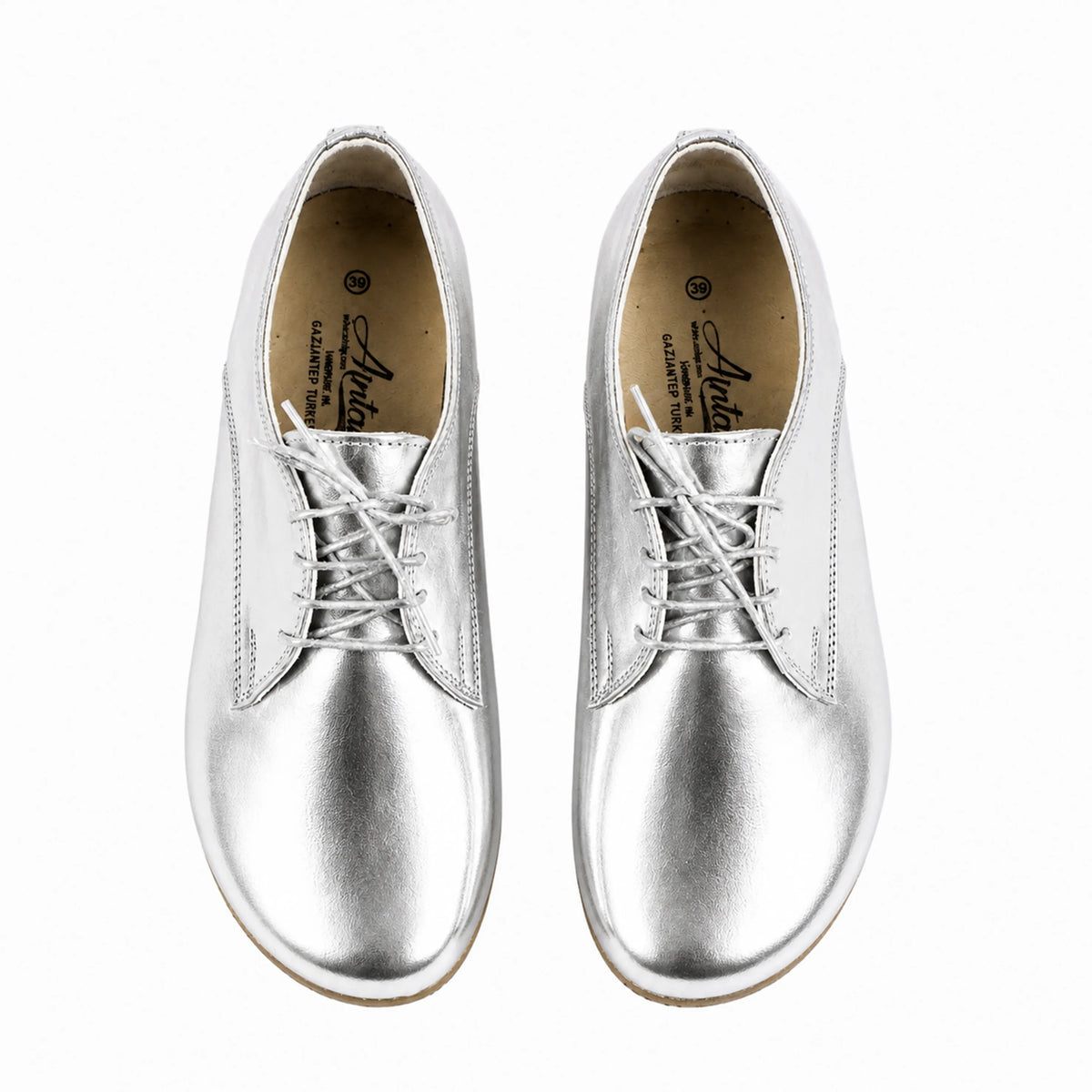 Bright Barefoot Oxford Shoes – Classic Sole — Leather Sole – Silver