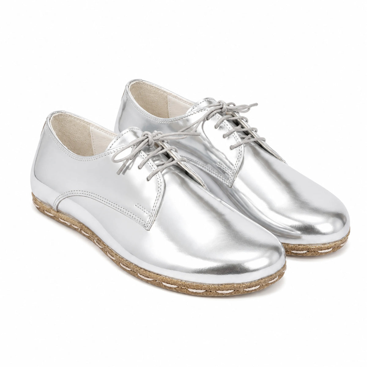 Bright Barefoot Oxford Shoes — Leather Sole – Silver