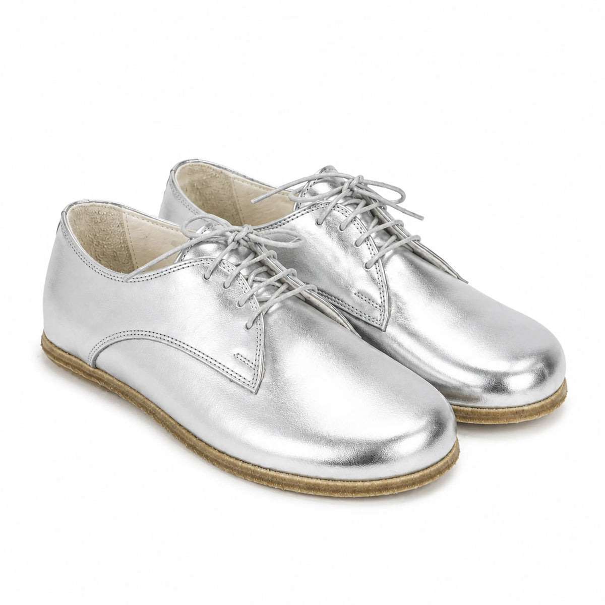 Bright Barefoot Oxford Shoes – Classic Sole — Leather Sole – Silver