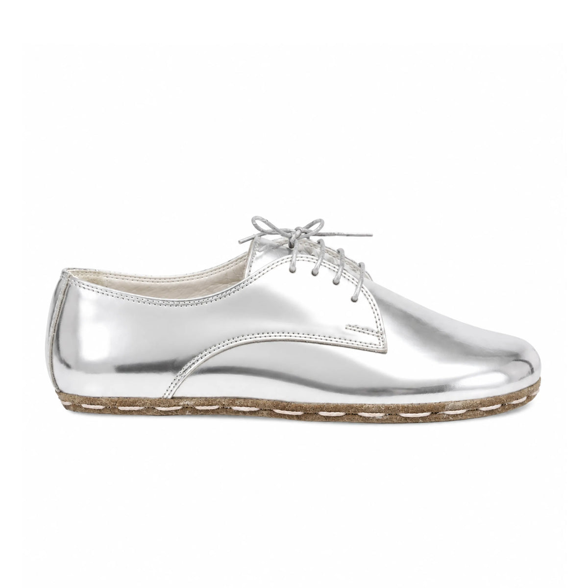 Bright Barefoot Oxford Shoes — Leather Sole – Silver