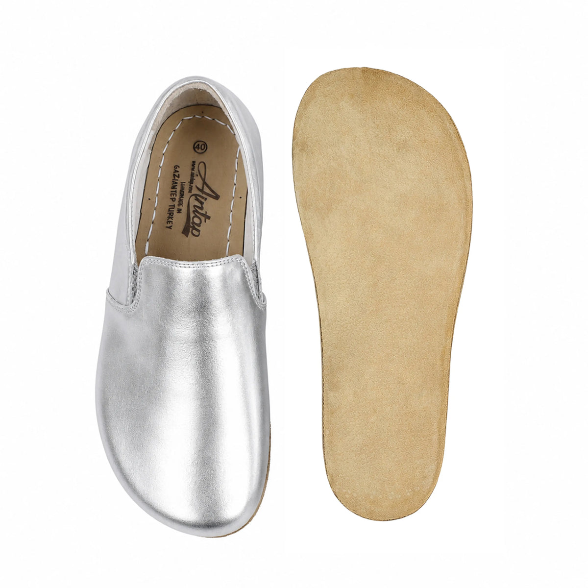 Bright Barefoot Slip-On Shoes – Classic Sole — Leather Sole – Silver