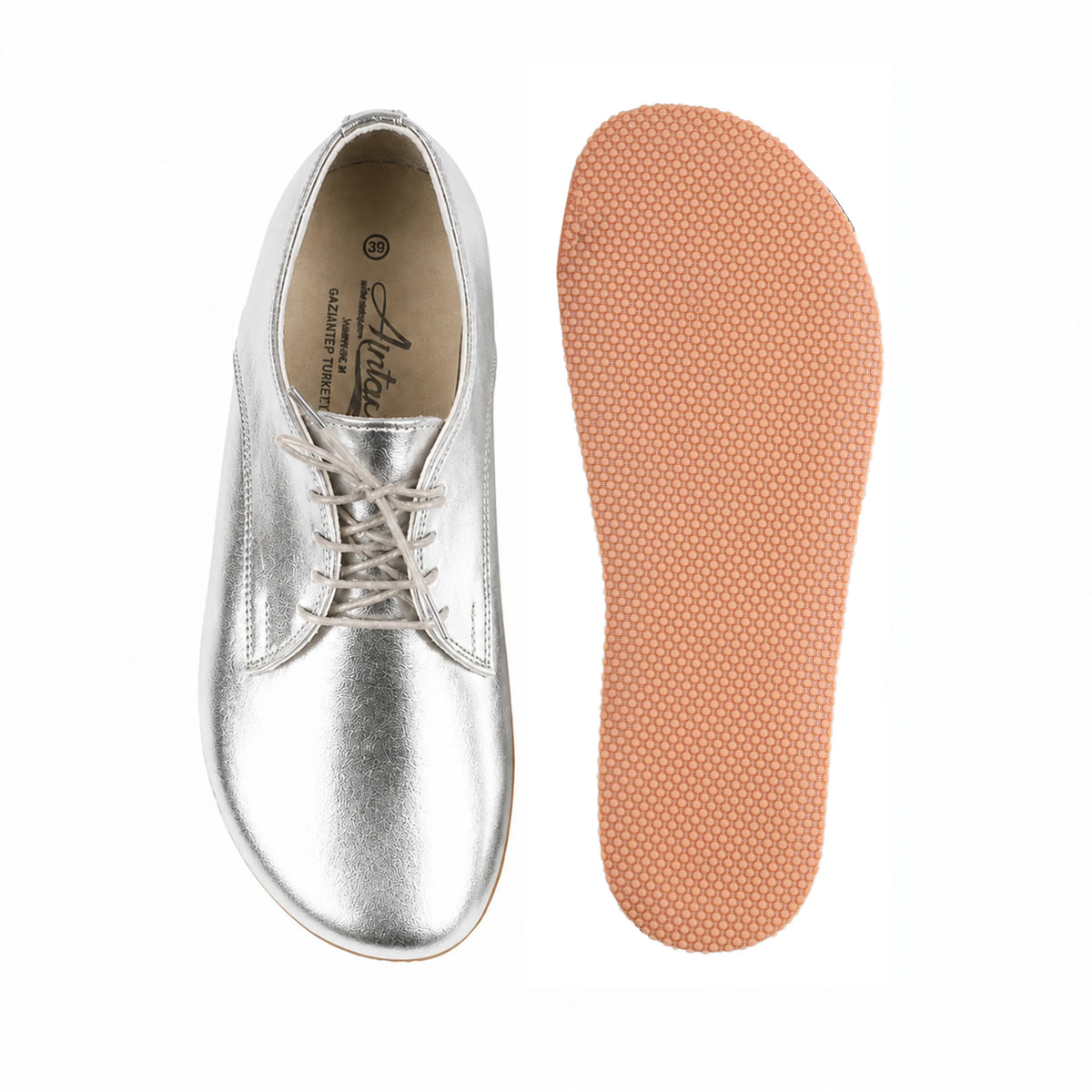 Bright Barefoot Oxford Shoes – Rubber Sole – Silver