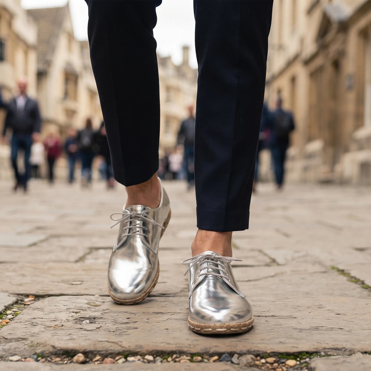 Bright Barefoot Oxford Shoes — Leather Sole – Silver