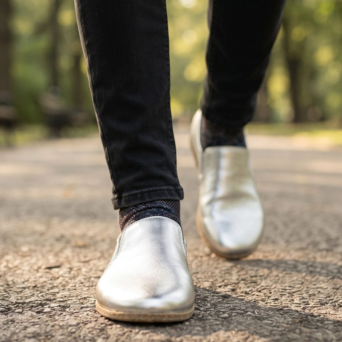 Bright Barefoot Slip-On Shoes – Classic Sole — Leather Sole – Silver