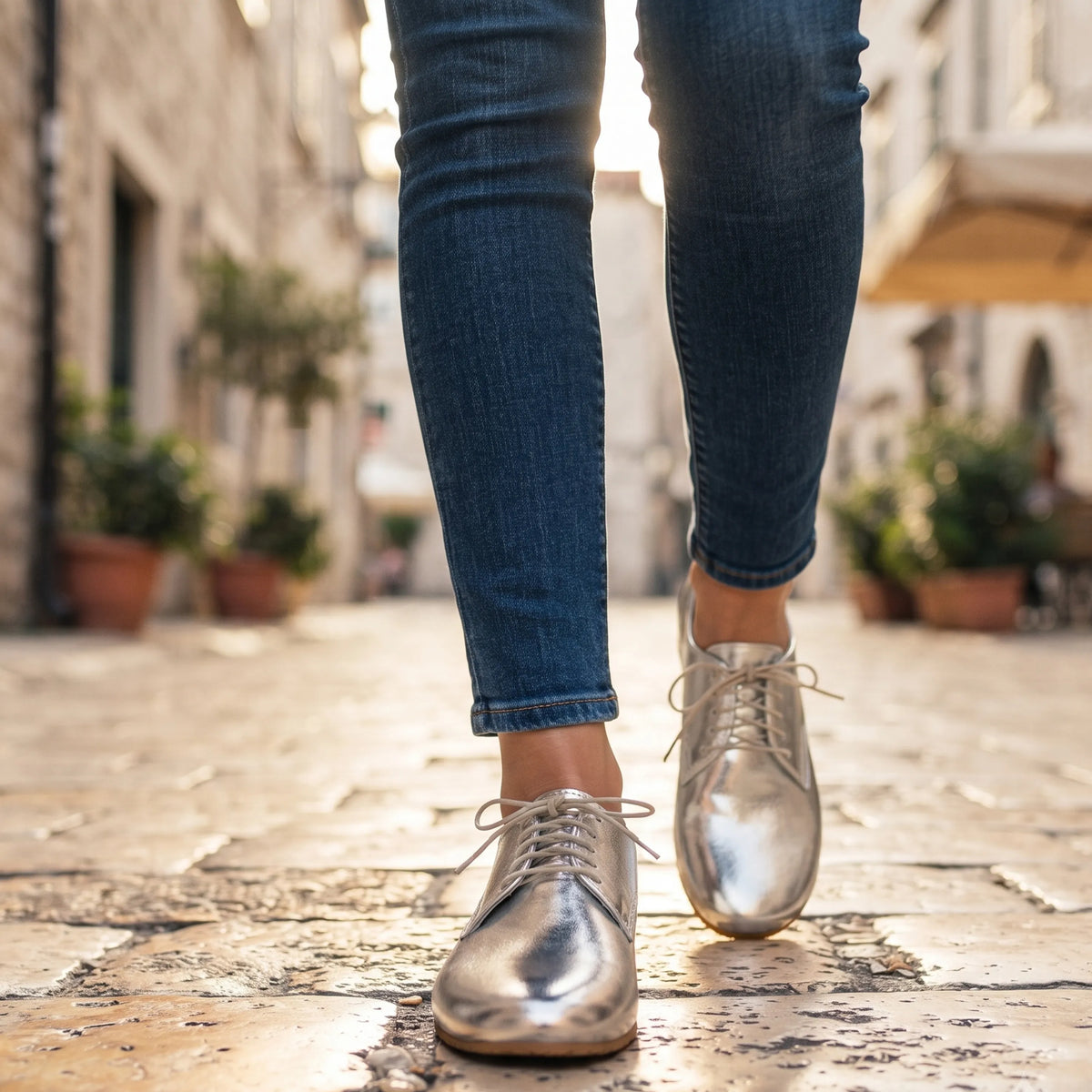 Bright Barefoot Oxford Shoes – Rubber Sole – Silver
