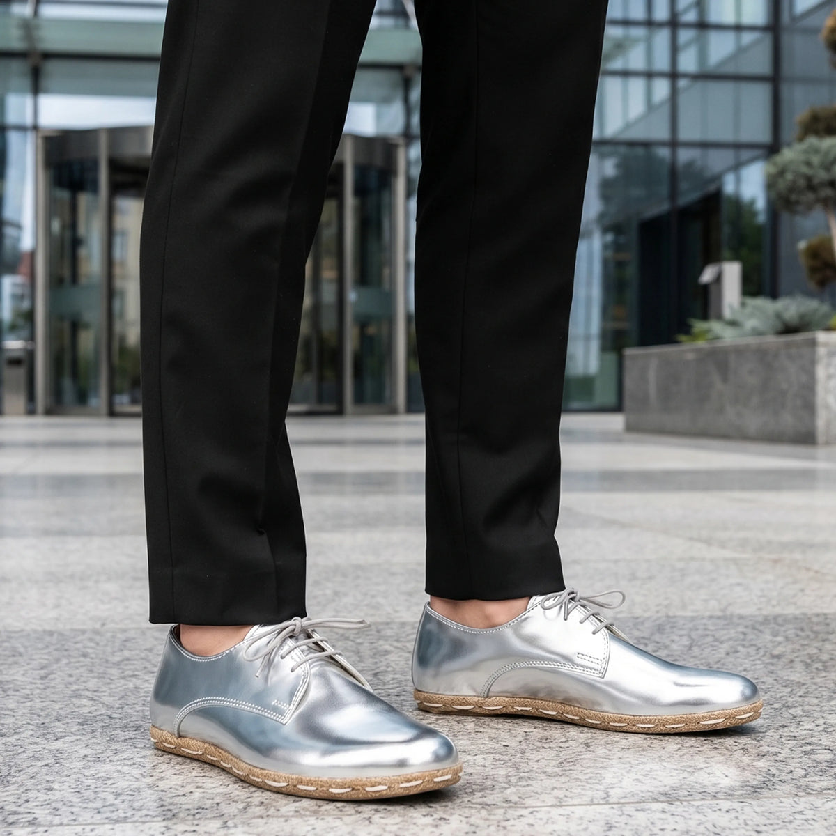Bright Barefoot Oxford Shoes — Leather Sole – Silver