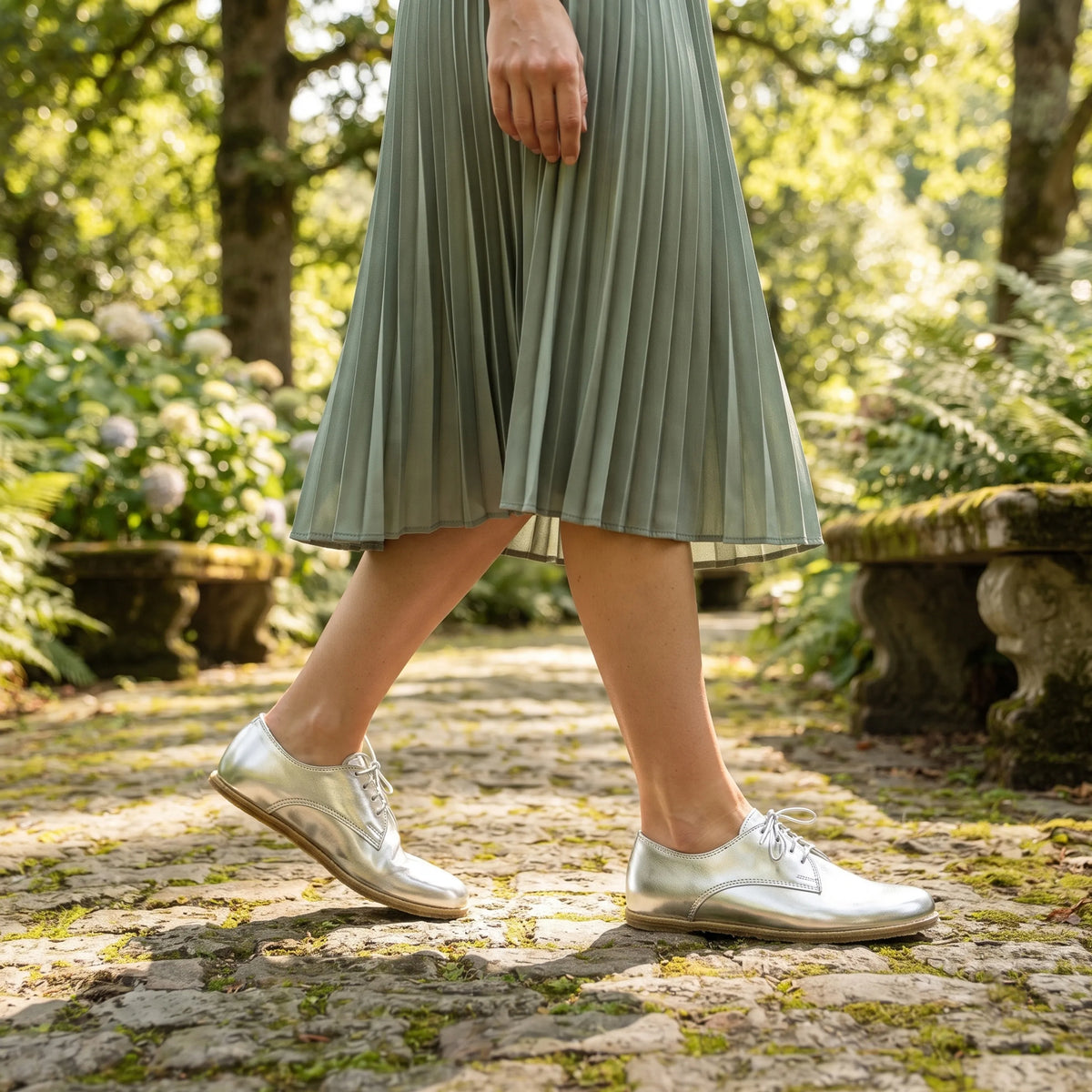 Bright Barefoot Oxford Shoes – Classic Sole — Leather Sole – Silver