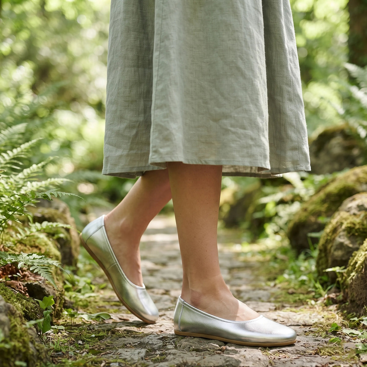 Bright Barefoot Ballet Shoes – Classic Sole — Leather Sole – Silver
