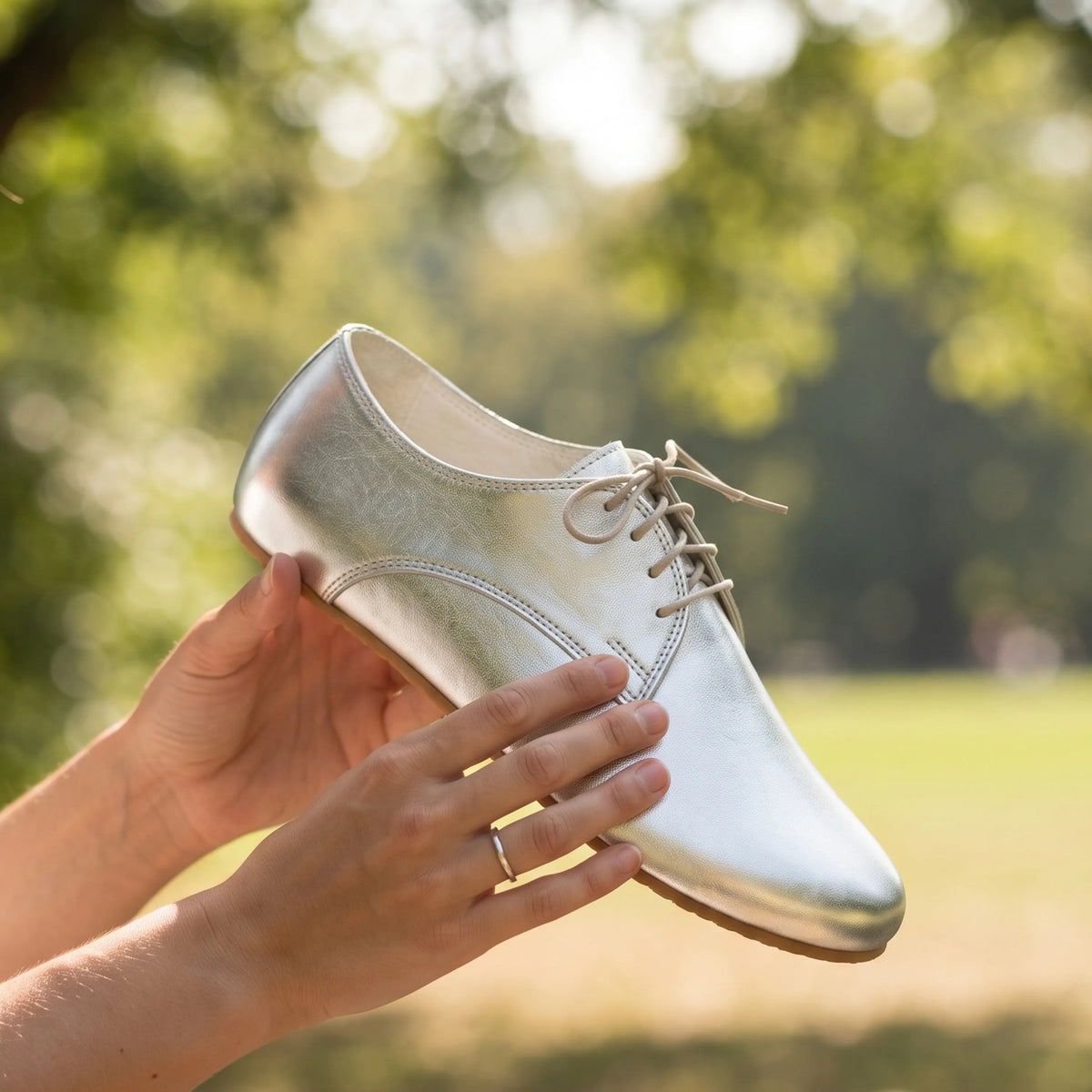 Bright Barefoot Oxford Shoes – Rubber Sole – Silver