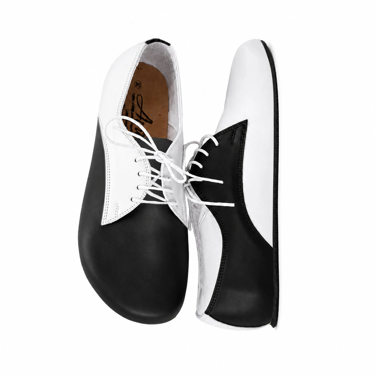 Smooth Barefoot Oxford Shoes – Rubber Sole – White-black
