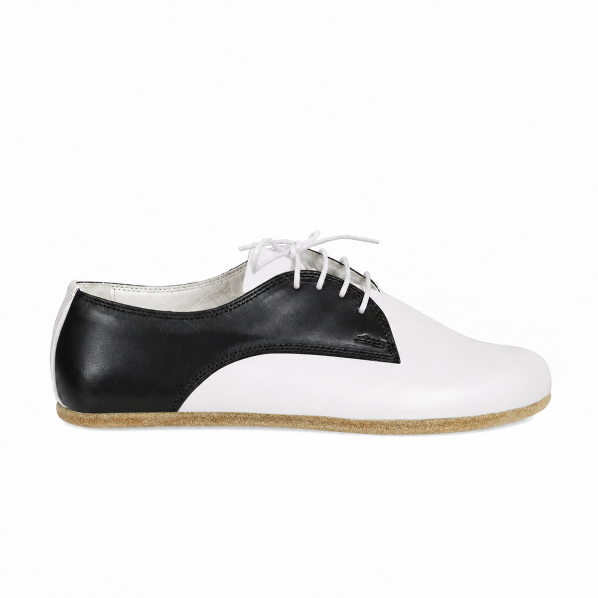 Smooth Barefoot Oxford Shoes – Classic Sole — Leather Sole – White-black