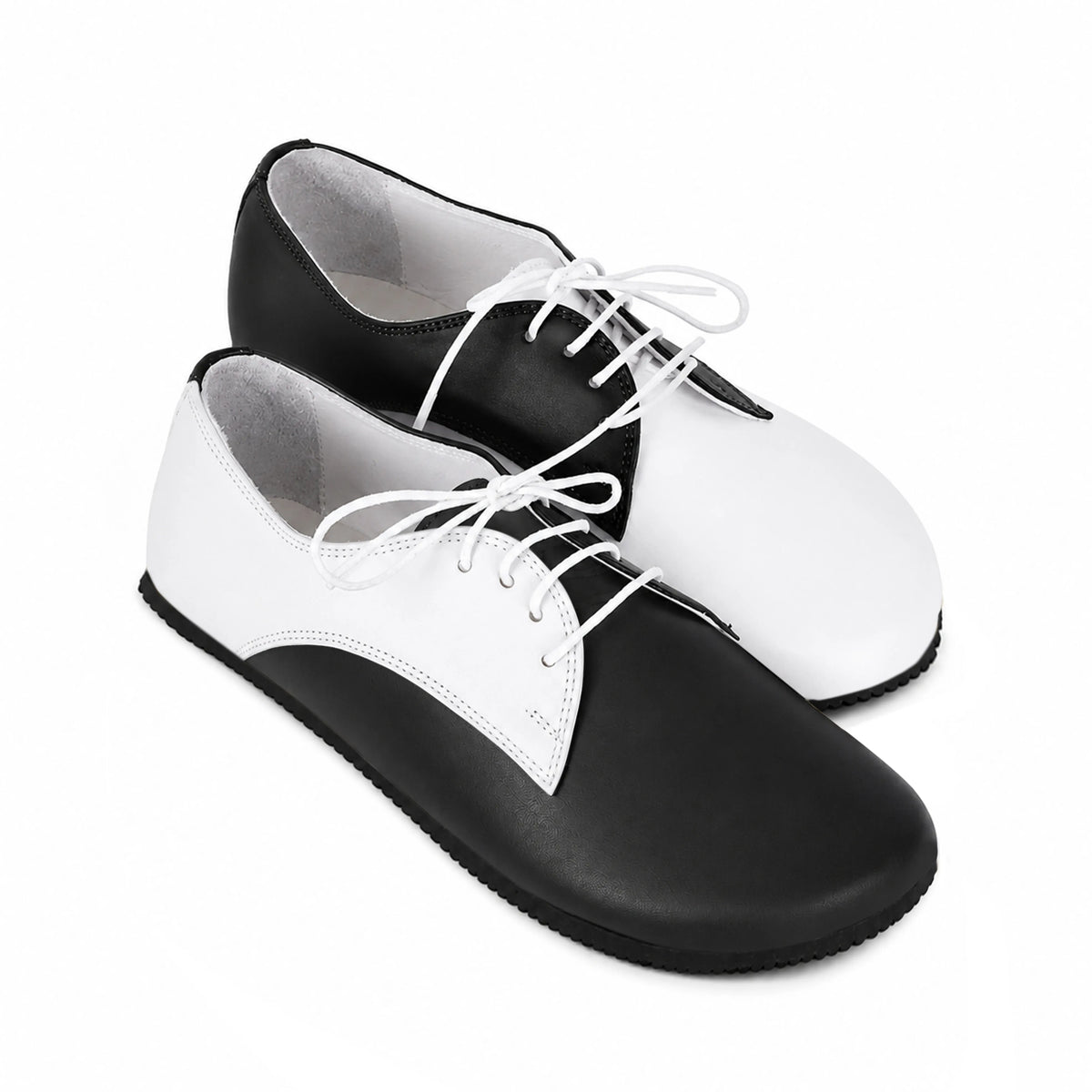 Smooth Barefoot Oxford Shoes – Rubber Sole – White-black