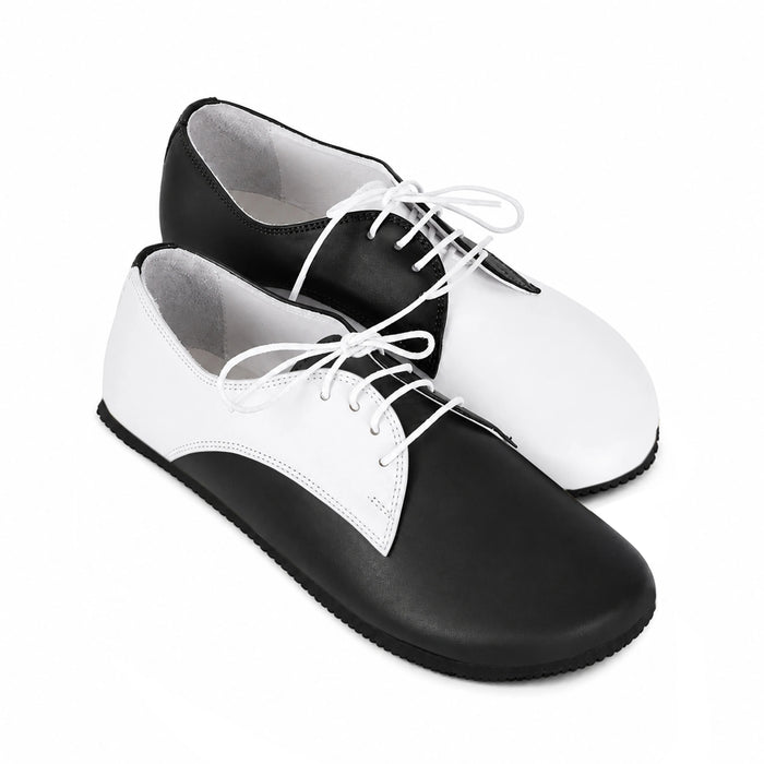 Smooth Barefoot Oxford Shoes – Rubber Sole – White-black