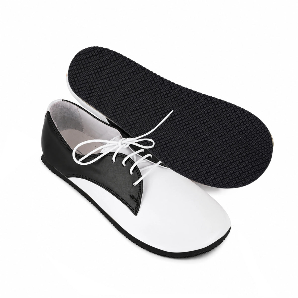 Smooth Barefoot Oxford Shoes – Rubber Sole – White-black