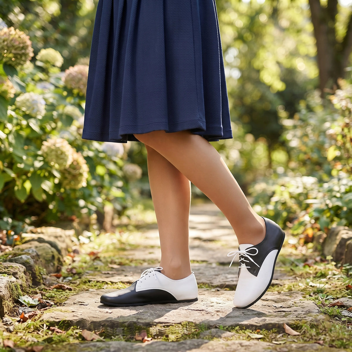 Smooth Barefoot Oxford Shoes – Rubber Sole – White-black
