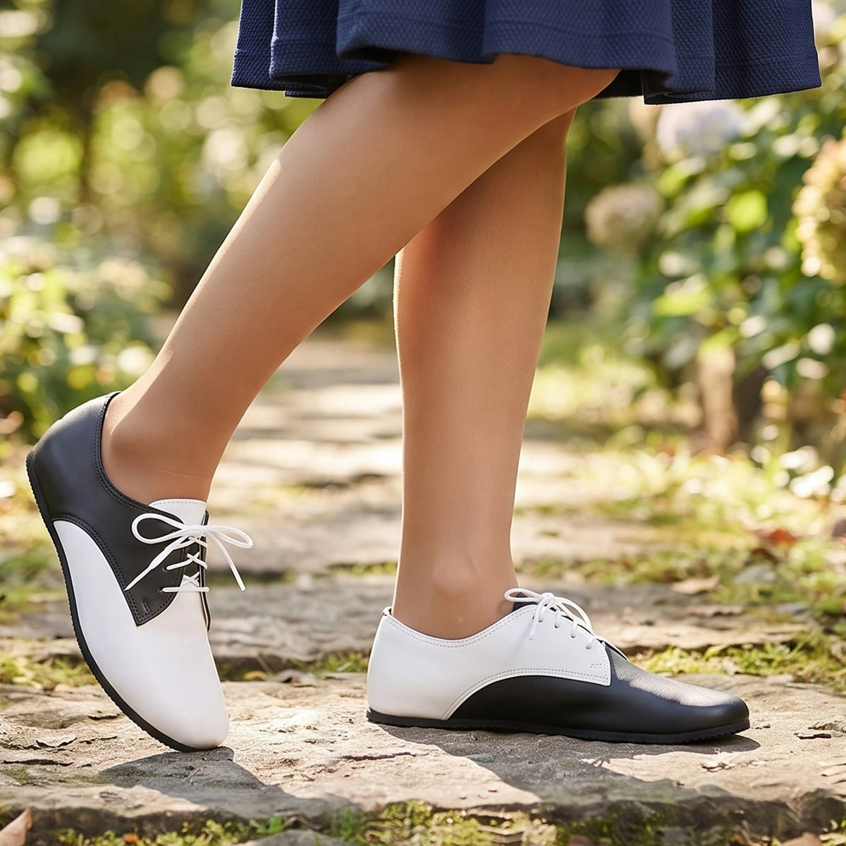 Smooth Barefoot Oxford Shoes – Rubber Sole – White-black
