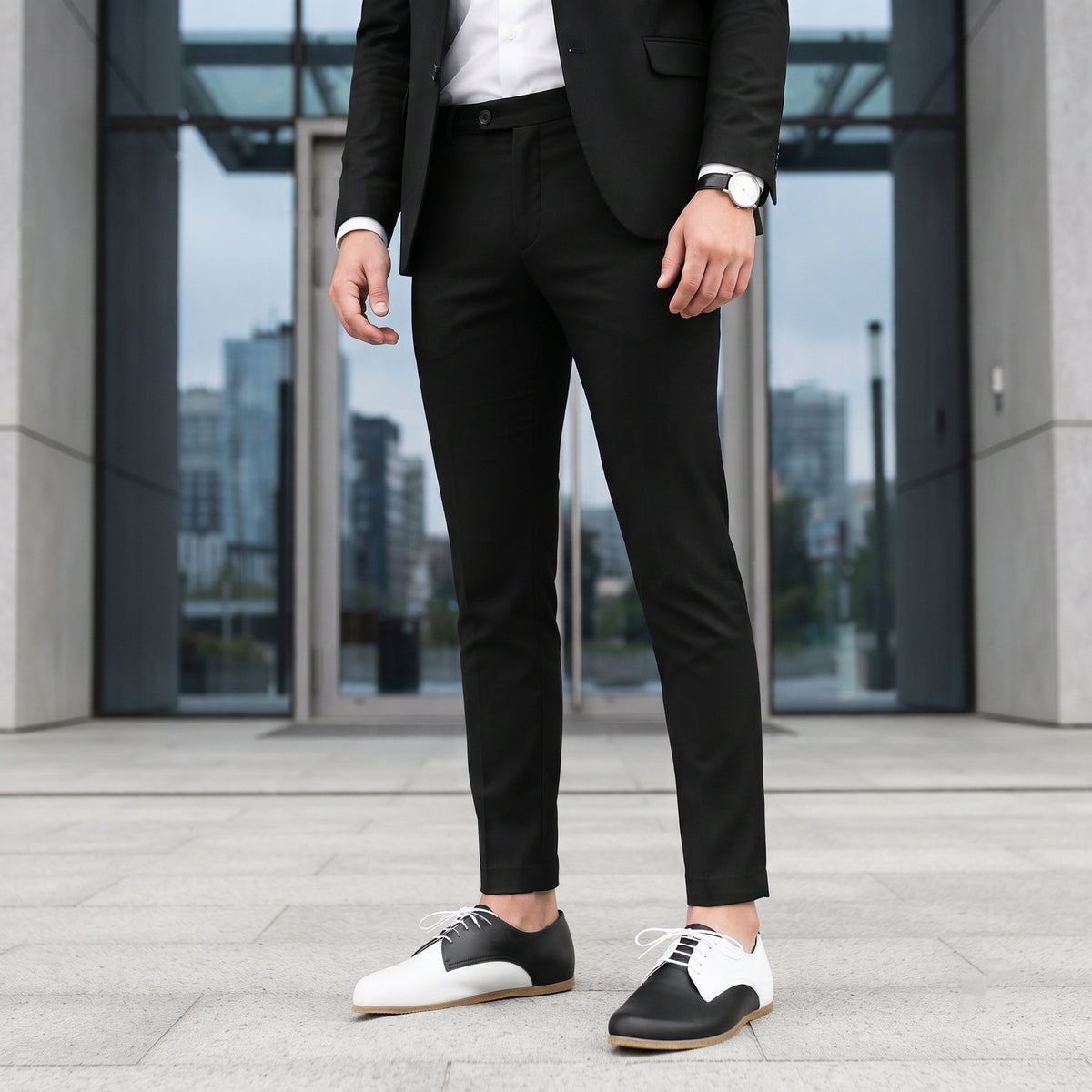 Smooth Barefoot Oxford Shoes – Classic Sole — Leather Sole – White-black