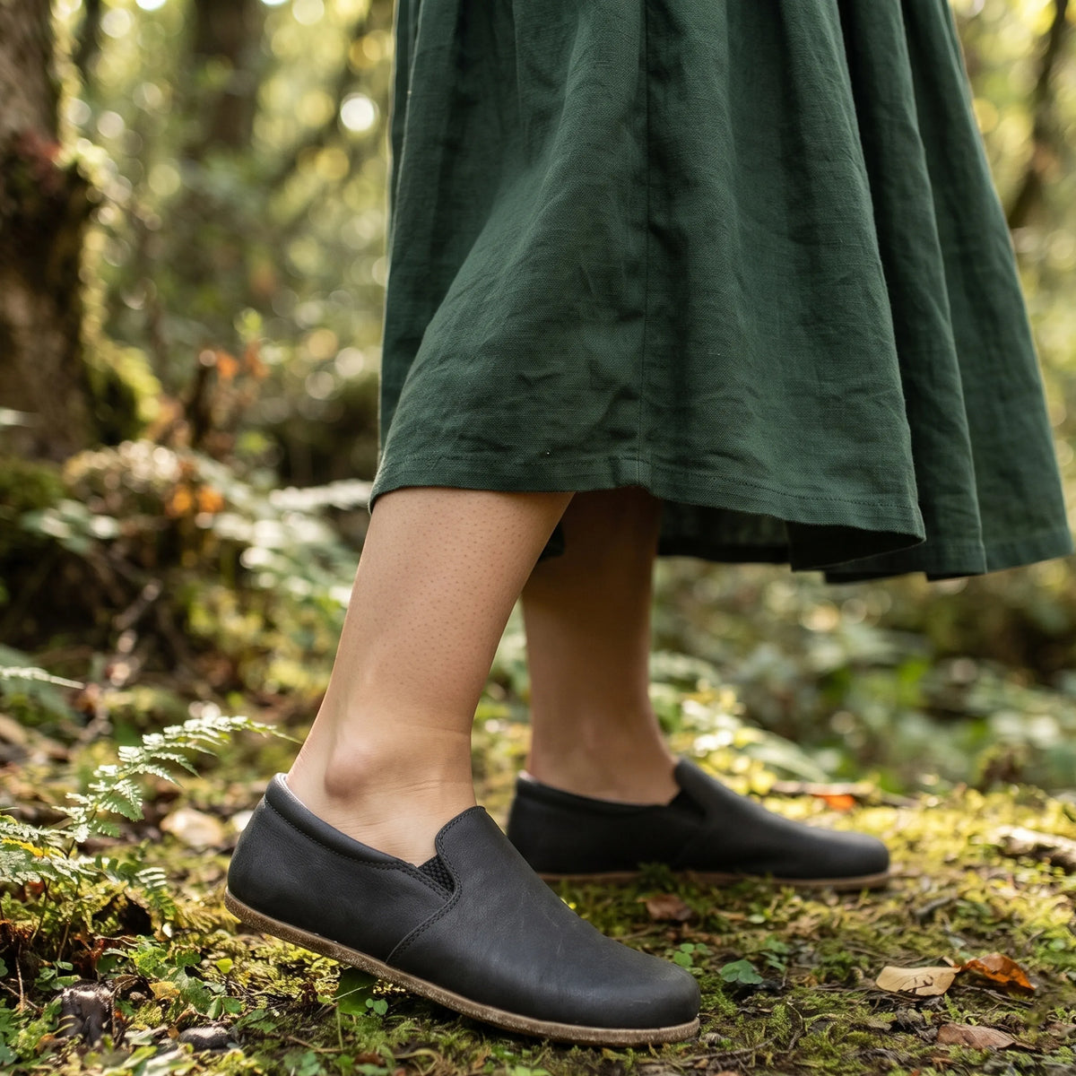 Crazy Barefoot Slip-On Shoes – Classic Sole — Leather Sole – Black