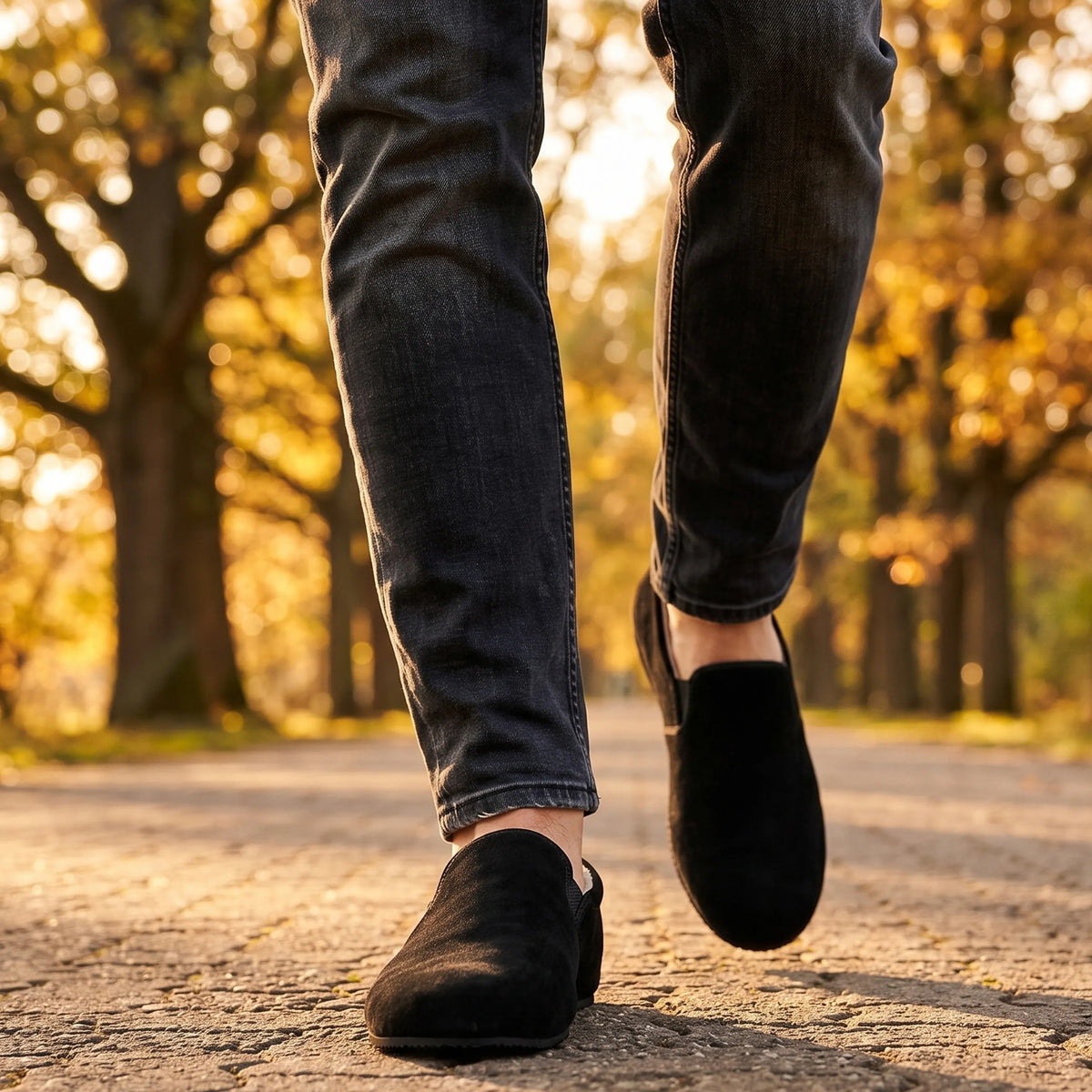Suede Barefoot Slip-On Shoes – Rubber Sole – Black